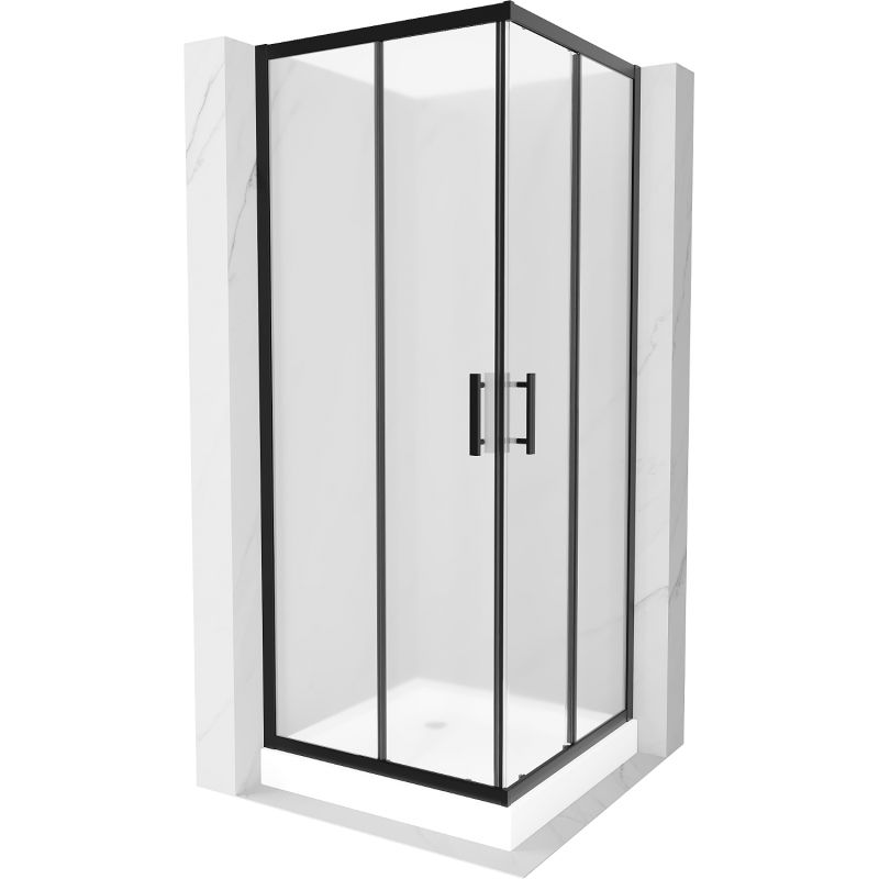 Mexen Rio cabină de duș pătrată 70 x 70 cm, Înghețat, Neagră + cadă de duș Rio, Albă - 860-070-070-70-30-4510