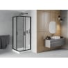 Mexen Rio cabină de duș pătrată 70 x 70 cm, înghețat, negru + cadă de duș Rio, alb - 860-070-070-70-30-4510