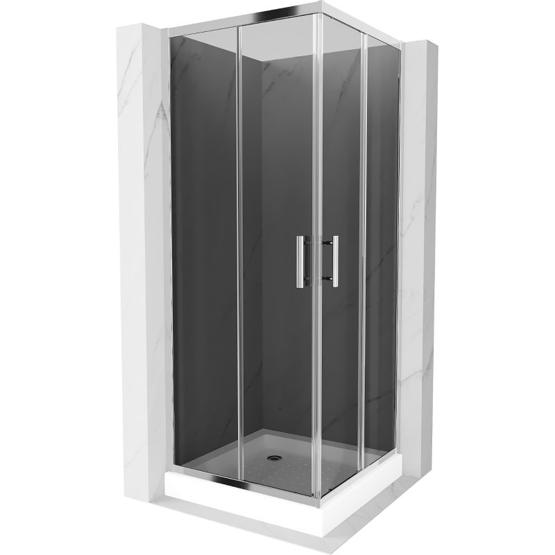 Mexen Rio négyzet alakú zuhanykabin 70 x 70 cm, Sötétszürke, Króm + zuhanytálca Rio, Fehér - 860-070-070-01-40-4510