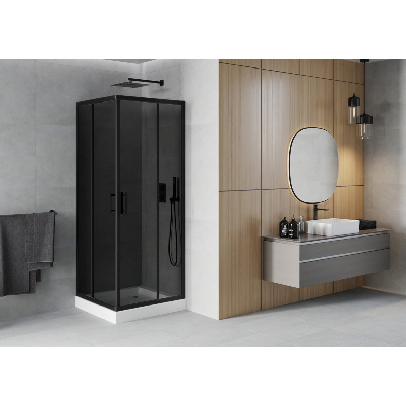 Mexen Rio cabina de duș pătrată 70 x 70 cm, grafit, negru + cadă de duș, albă - 860-070-070-70-40-4510