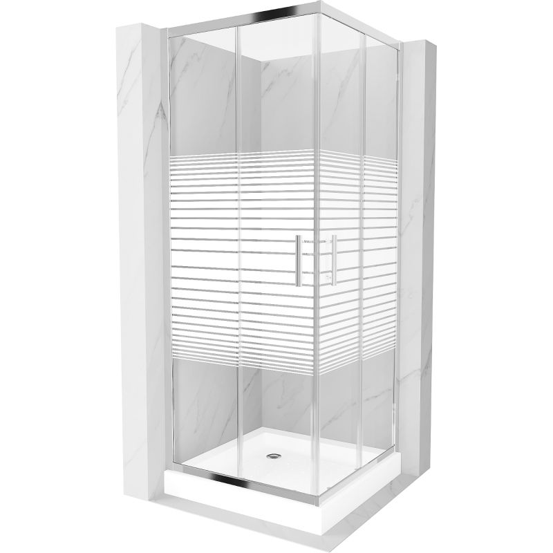 Mexen Rio cabină de duș pătrată 70 x 70 cm, dungi albe, crom + cadă de duș, alb - 860-070-070-01-20-4510