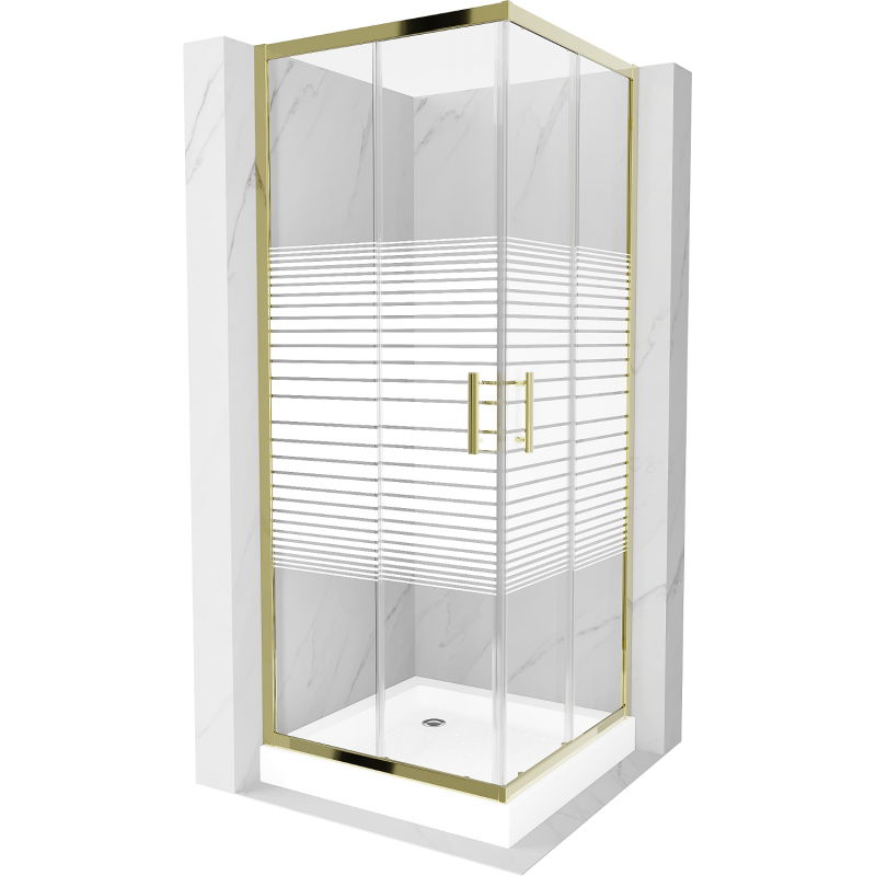 Mexen Rio cabină de duș pătrată 70 x 70 cm, Dungi, Aurie + cadă de duș Rio, Albă - 860-070-070-50-20-4510