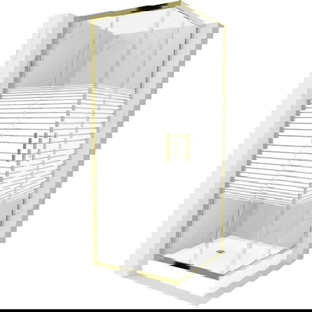 Mexen Rio cabina de duș pătrată 70 x 70 cm, dungi albe, aurie + cadă de duș, alb - 860-070-070-50-20-4510