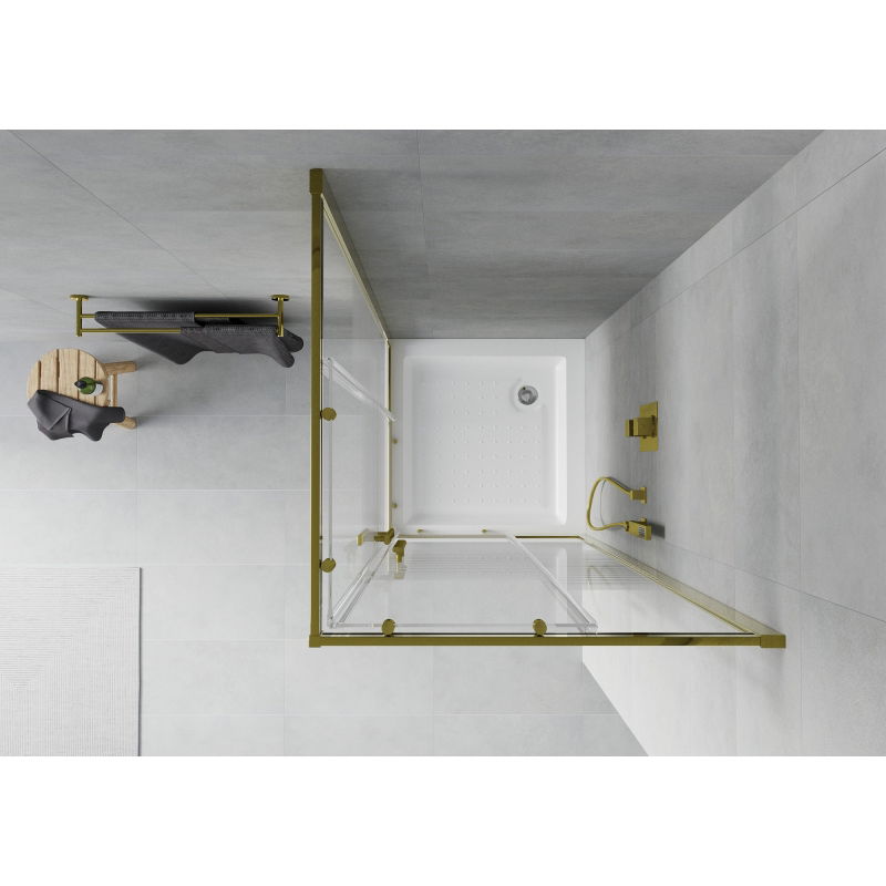 Mexen Rio cabina de duș pătrată 70 x 70 cm, dungi albe, aurie + cadă de duș, alb - 860-070-070-50-20-4510