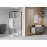 Mexen Rio cabină de duș pătrată 70 x 70 cm, dungi albe, auriu + cadă de duș Rio, alb - 860-070-070-50-20-4510
