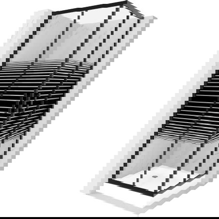 Mexen Rio cabina de duș pătrată 70 x 70 cm, dungi negre, neagră + cadă de duș , albă - 860-070-070-70-20-4510