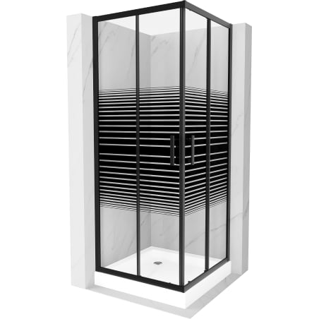 Mexen Rio cabină de duș pătrată 70 x 70 cm, dungi negre, negru + cadă de duș Rio, alb - 860-070-070-70-20-4510