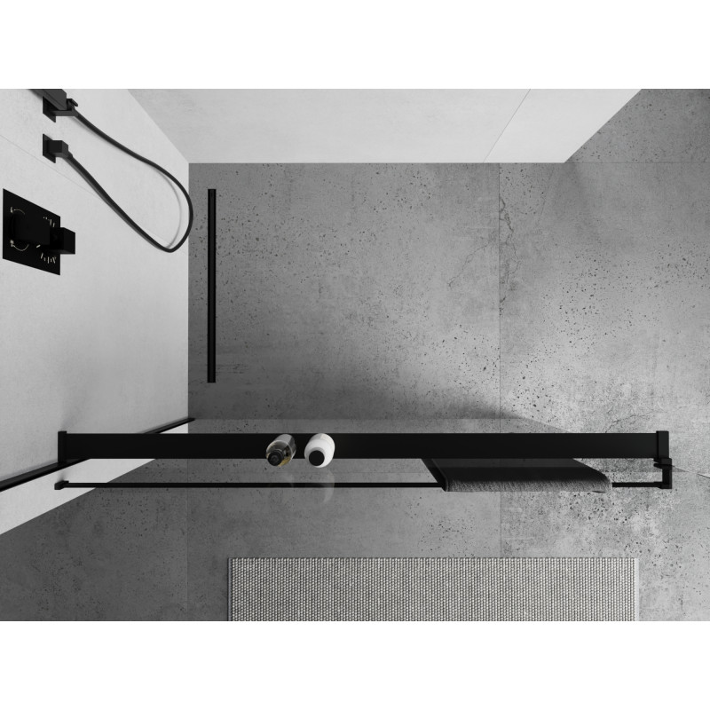 Mexen raft pentru peretele cabinei de duș cu bară pentru prosoape, negru - 800-02-70