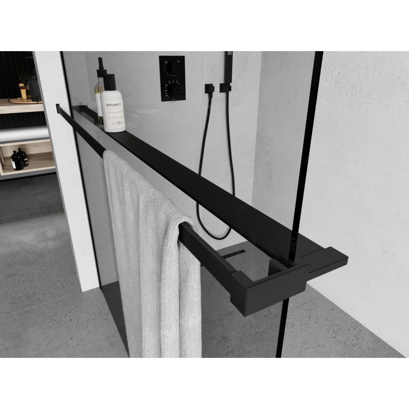 Mexen raft pentru peretele de duș cu bară pentru prosoape, negru - 800-02-70