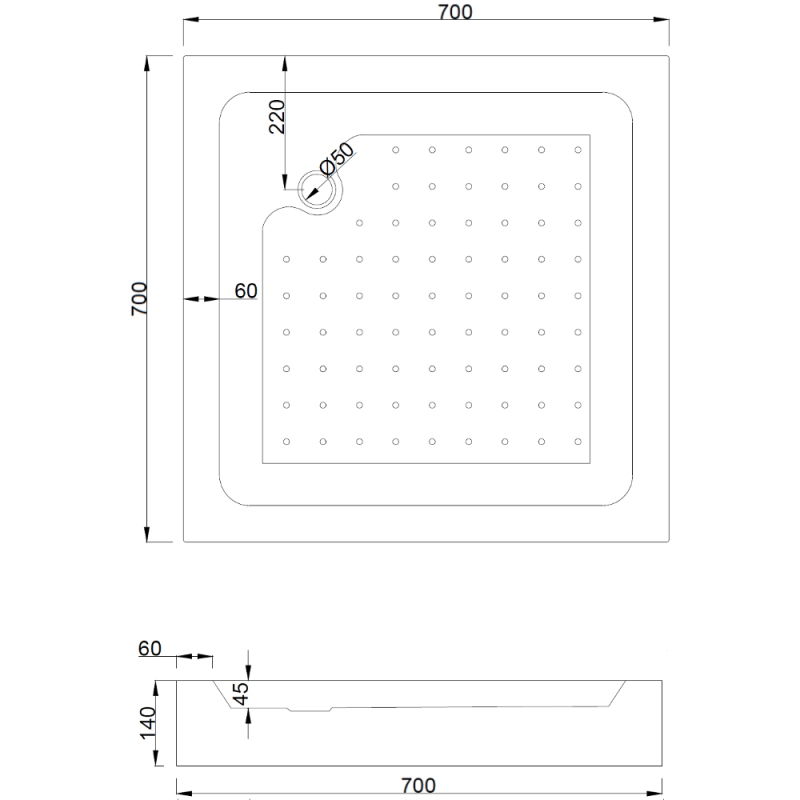 Mexen Rio 70 x 70 cm-es négyzet alakú zuhanykabin, fekete csíkok, fekete + zuhanytálca, fehér - 860-070-070-70-20-4510