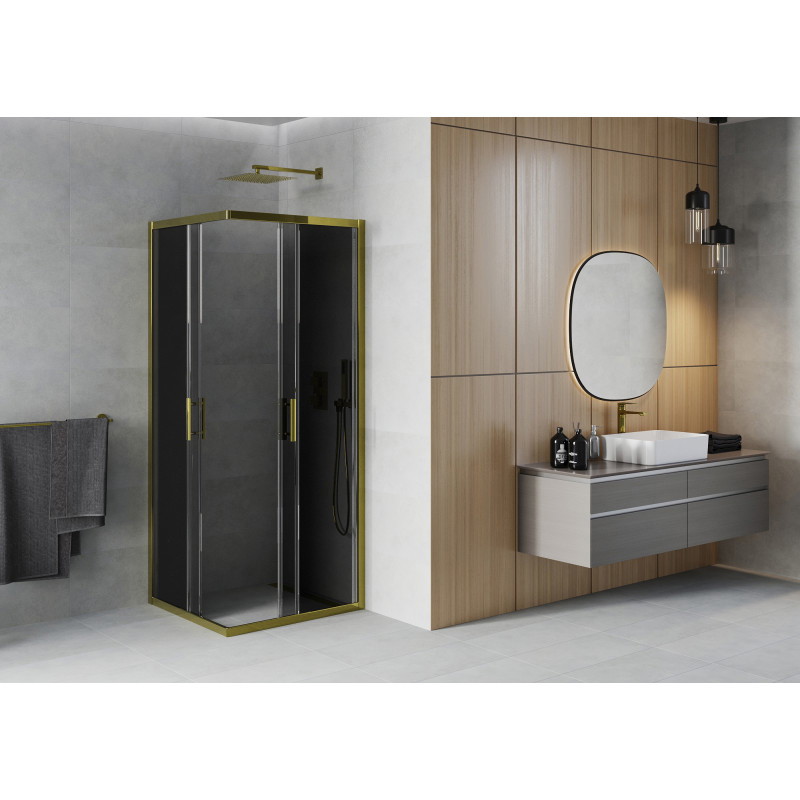 Mexen Rio 80 x 80 cm-es, grafit, arany négyzet alakú zuhanykabin - 860-080-080-50-40