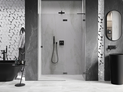 Mexen Lunar L ușă de duș batantă dreaptă 135 cm, transparentă, gun metal - 834L-135-000-95-00-P