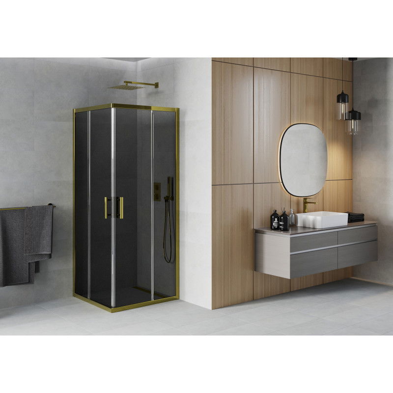 Mexen Rio cabină de duș pătrată 80 x 80 cm, grafit, auriu - 860-080-080-50-40