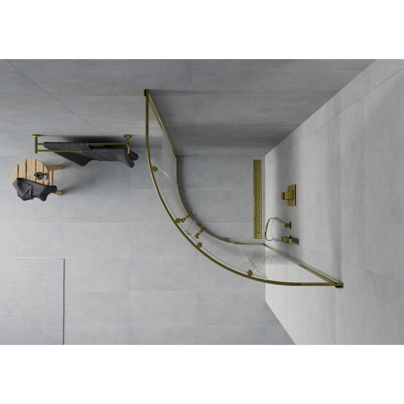 Mexen Rio félköríves zuhanykabin 70 x 70 cm, fehér csíkok, arany - 863-070-070-50-20