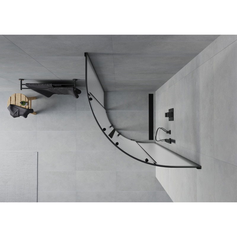 Mexen Rio cabină de duș semicirculară 70 x 70 cm, înghețat, negru - 863-070-070-70-30