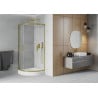 Cabină de duș Mexen Rio semirotundă 70 x 70 cm, transparentă, aurie + cădiță de duș Rio, albă - 863-070-070-50-00-4710