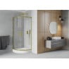Cabină de duș Mexen Rio semirotundă 70 x 70 cm, transparentă, aurie + cădiță de duș Rio, albă - 863-070-070-50-00-4710