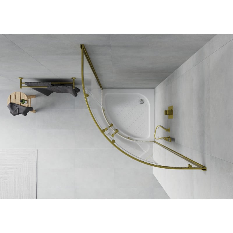 Mexen Rio 80 x 80 cm félköríves zuhanykabin, fehér csíkok, arany + zuhanytálca, fehér - 863-080-080-50-20-4710