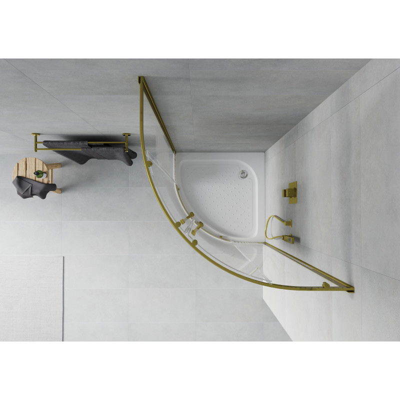 Mexen Rio cabina de duș semicirculară 80 x 80 cm, dungi albe, aurie + tăviță, albă - 863-080-080-50-20-4710