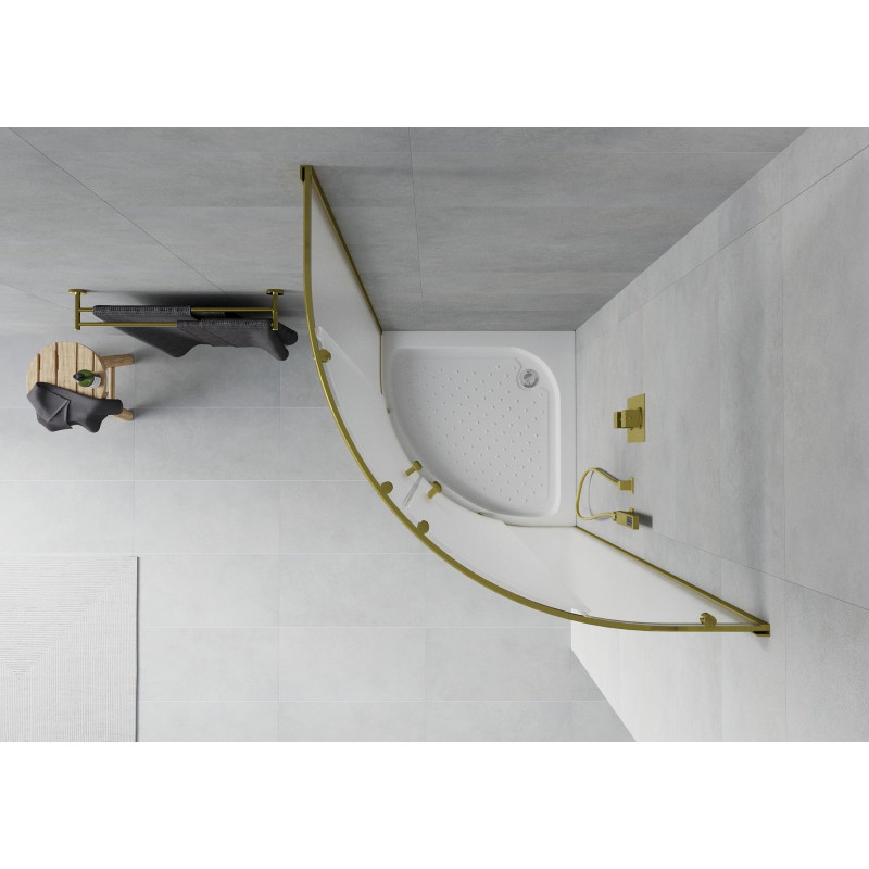 Mexen Rio cabina de duș semicirculară 80 x 80 cm, înghețat, aurie + cadă de duș , albă - 863-080-080-50-30-4710