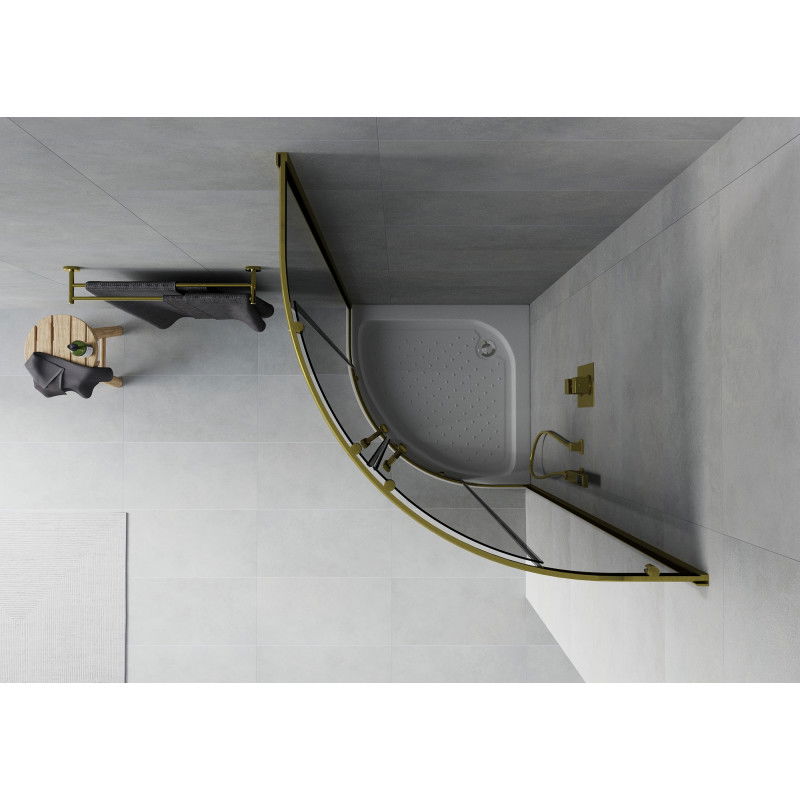 Mexen Rio cabina de duș semirotundă 70 x 70 cm, grafit, auriu + cadă de duș, alb - 863-070-070-50-0-4710