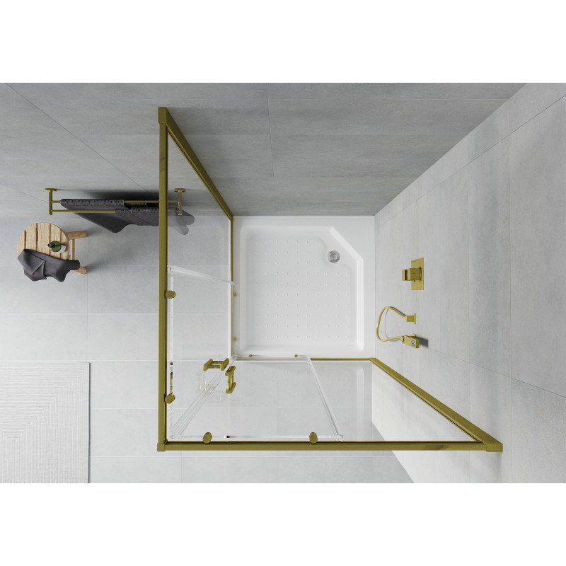 Mexen Rio cabină de duș pătrată 90 x 90 cm, transparentă, aurie + cadă de duș, albă - 860-090-090-50-00-4510