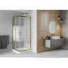 Mexen Rio cabină de duș pătrată 80 x 80 cm, dungi albe, auriu + cadă de duș Rio, alb - 860-080-080-50-20-4510