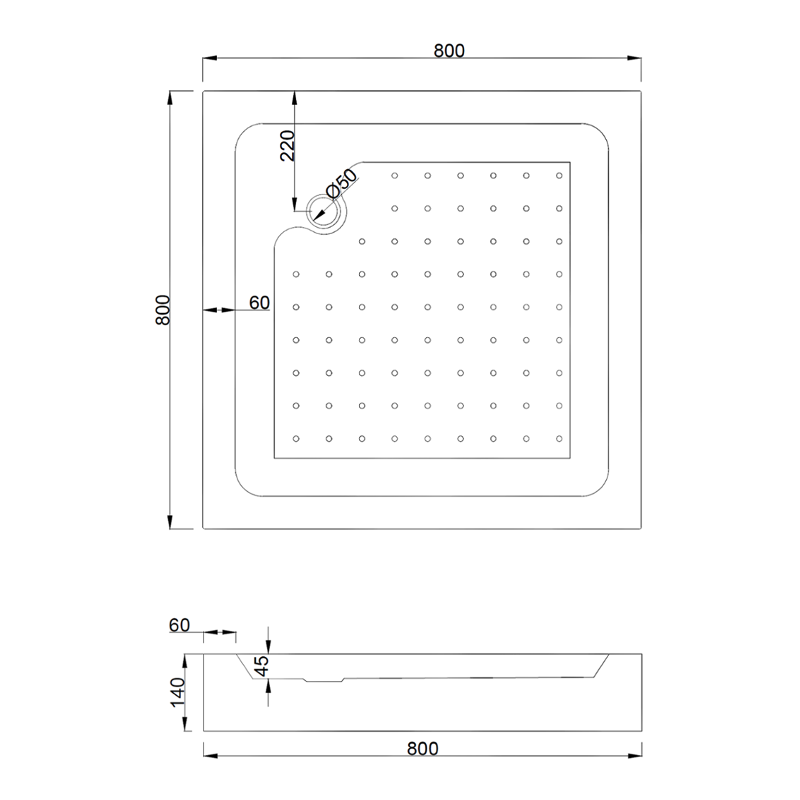 Mexen Rio cabina de duș pătrată 80 x 80 cm, dungi albe, aurie + cadă de duș, albă - 860-080-080-50-20-4510