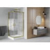 Cabina de duș pătrată Mexen Rio 90 x 90 cm, dungi albe, auriu + cadă Rio, alb - 860-090-090-50-20-4510
