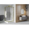 Cabina de duș pătrată Mexen Rio 90 x 90 cm, dungi albe, auriu + cadă Rio, alb - 860-090-090-50-20-4510