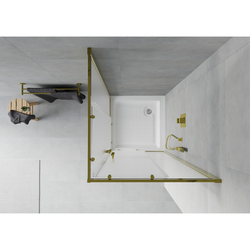Mexen Rio cabina de duș pătrată 80 x 80 cm, mat, auriu + cadă de duș, alb - 860-080-080-50-30-4510