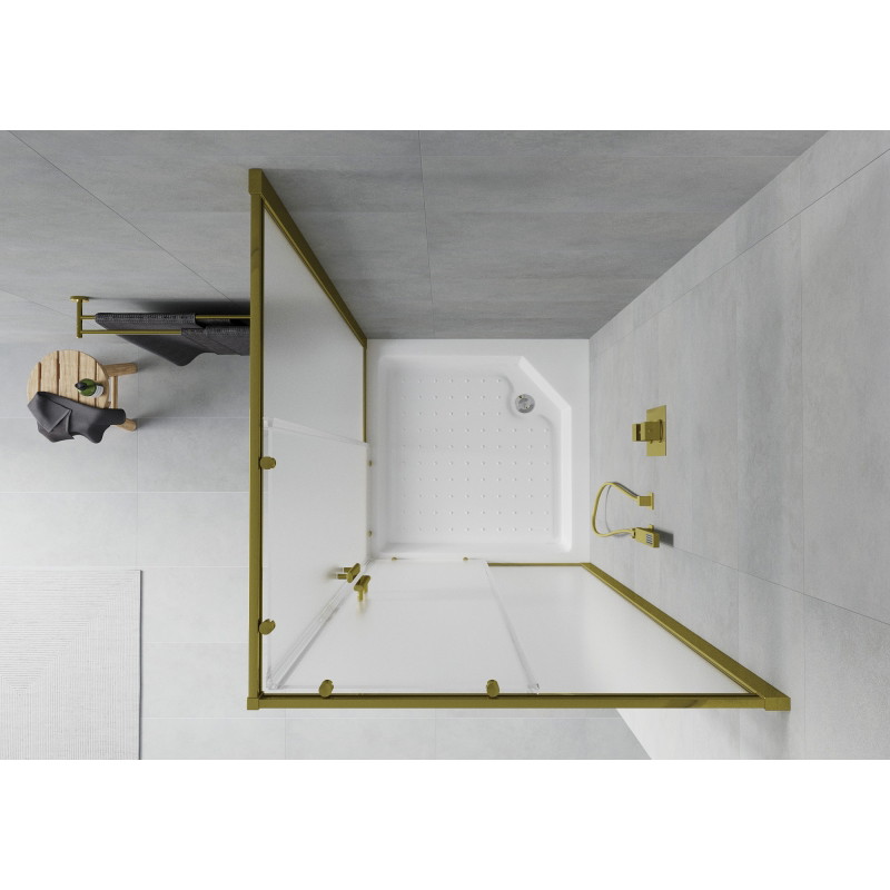 Mexen Rio 90 x 90 cm-es szögletes zuhanykabin, fagyasztott, arany + zuhanytálca, fehér - 860-090-090-50-30-4510
