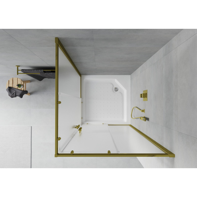 Mexen Rio cabina de duș pătrată 90 x 90 cm, șlefuire, auriu + cadă de duș, alb - 860-090-090-50-30-4510