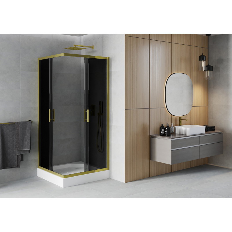 Mexen Rio cabina de duș pătrată 90 x 90 cm, grafit, auriu + cadă de duș, alb - 860-090-090-50-40-4510