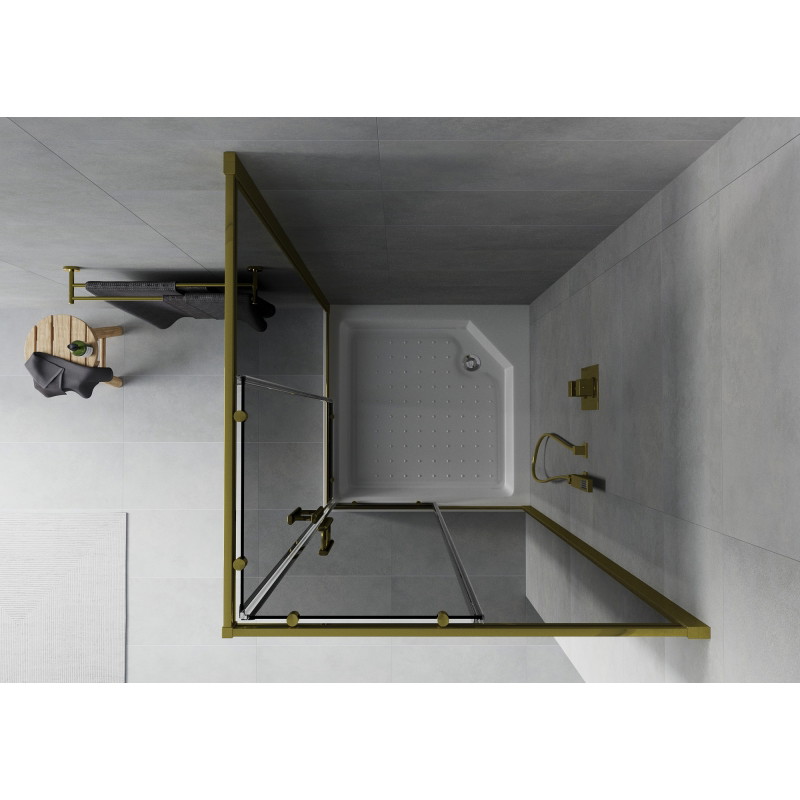 Mexen Rio cabina de duș pătrată 90 x 90 cm, grafit, aurie + cădiță de duș, albă - 860-090-090-50-40-4510