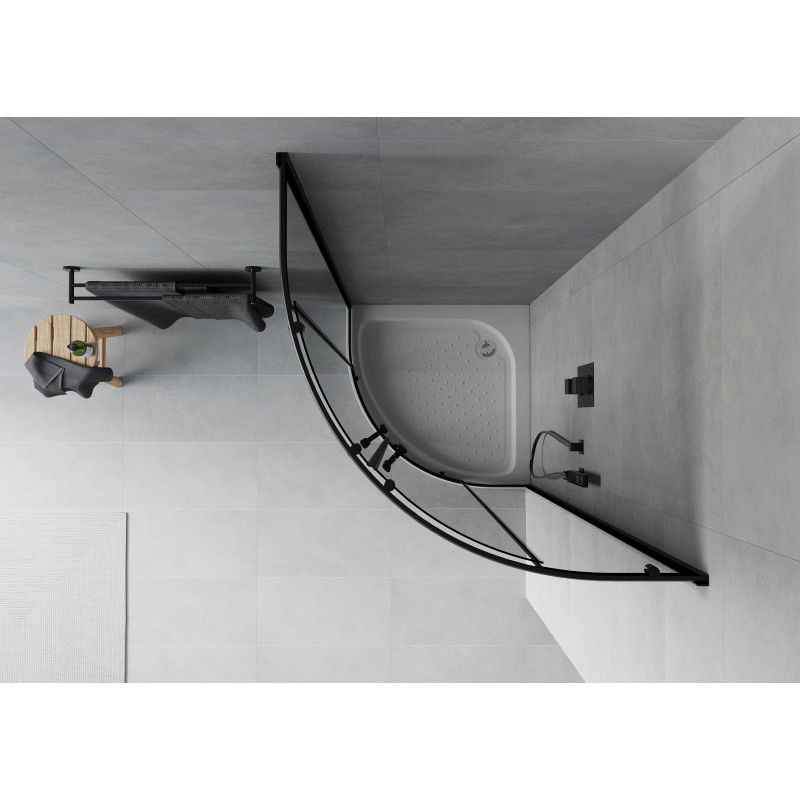 Mexen Rio cabina de duș semicirculară 70 x 70 cm, grafit, negru + cadă de duș, alb - 863-070-070-70-40-4710