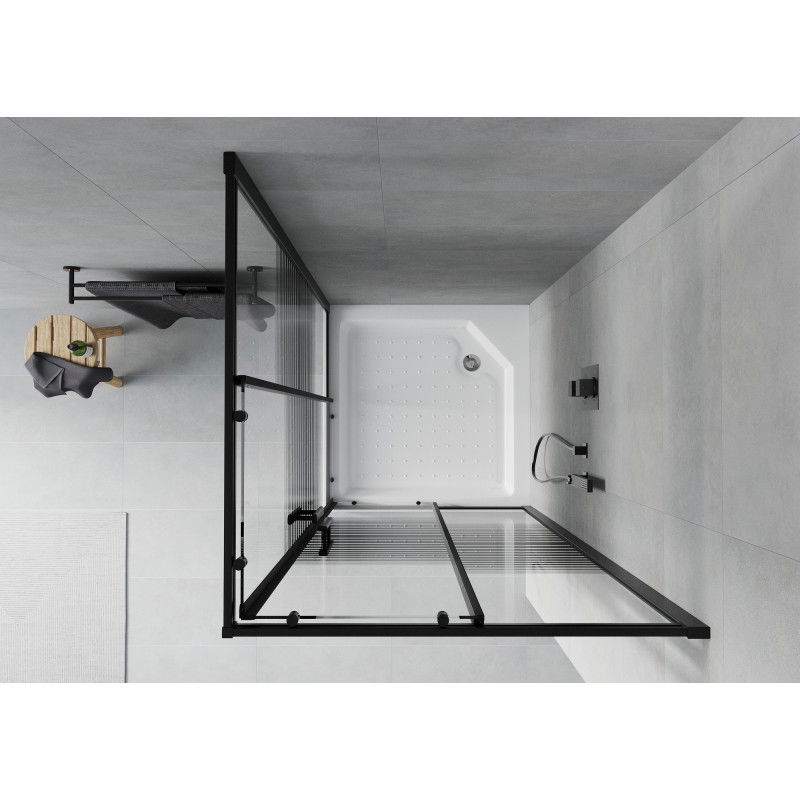 Mexen Rio cabina de duș pătrată 90 x 90 cm, dungi negre, negru + cadă de duș, alb - 860-090-090-70-20-4510