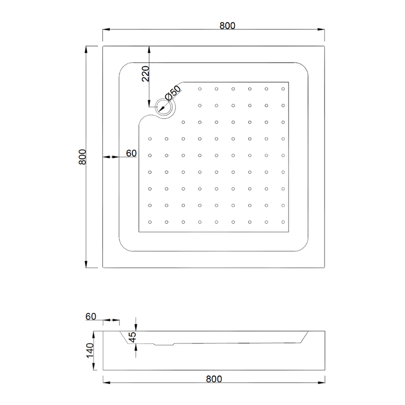 Mexen Rio 80 x 80 cm-es, fekete csíkos négyzet alakú zuhanykabin, fekete + zuhanytálca, fehér - 860-080-080-70-20-4510