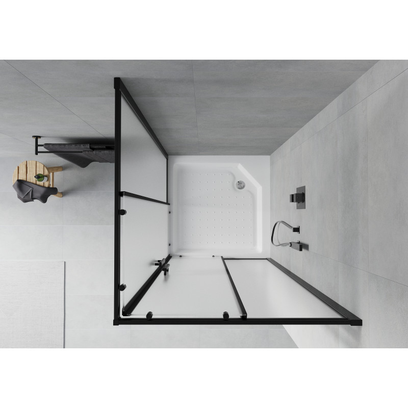 Mexen Rio cabina de duș pătrată 90 x 90 cm, înghețat, negru + cadă de duș, alb - 860-090-090-70-30-4510