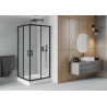 Mexen Rio cabina de duș pătrată 90 x 90 cm, înghețat, negru + cadă de duș, alb - 860-090-090-70-30-4510