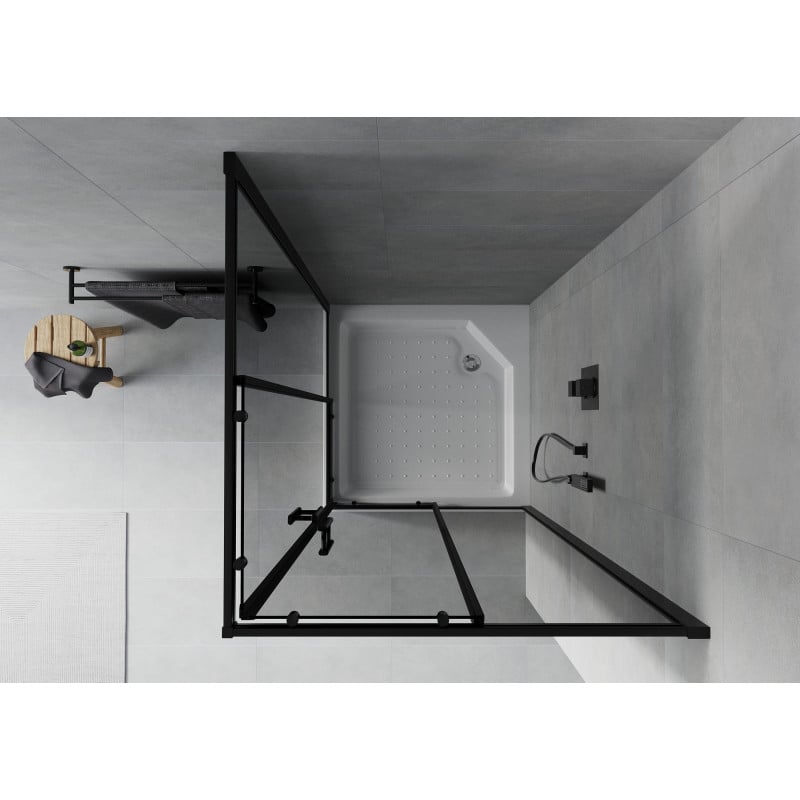 Mexen Rio cabină de duș pătrată 90 x 90 cm, grafit, neagră + cadă de duș, albă - 860-090-090-70-40-4510