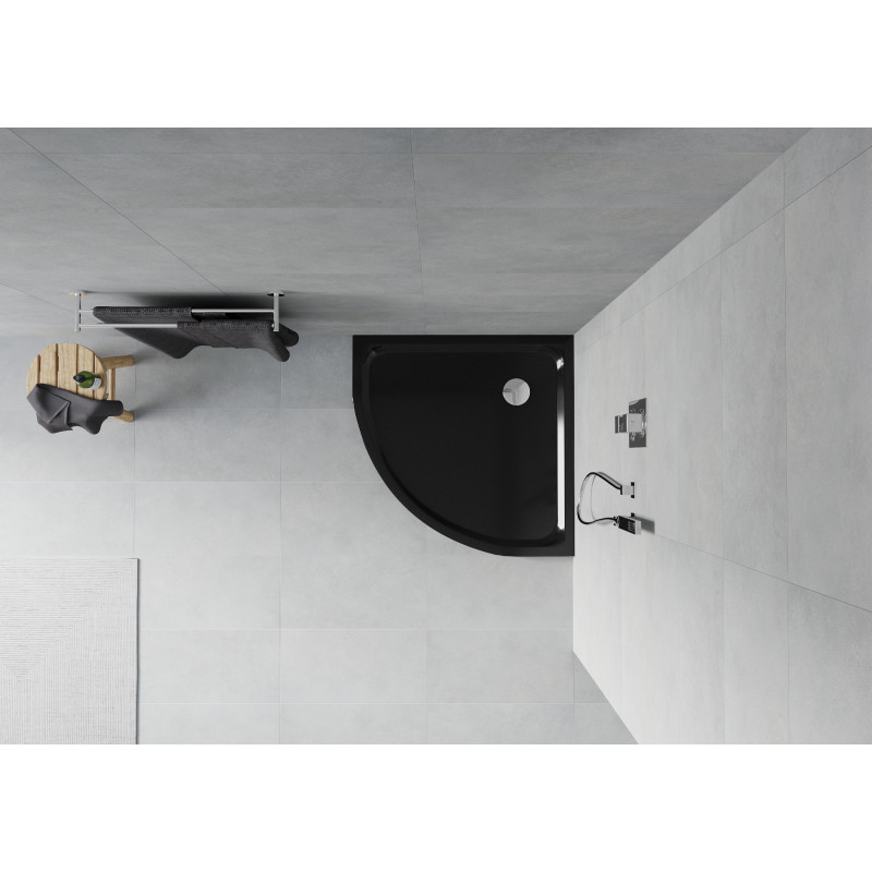 Mexen Flat receveur de duș semicircular slim 100 x 100 cm, negru, sifon crom - 41701010