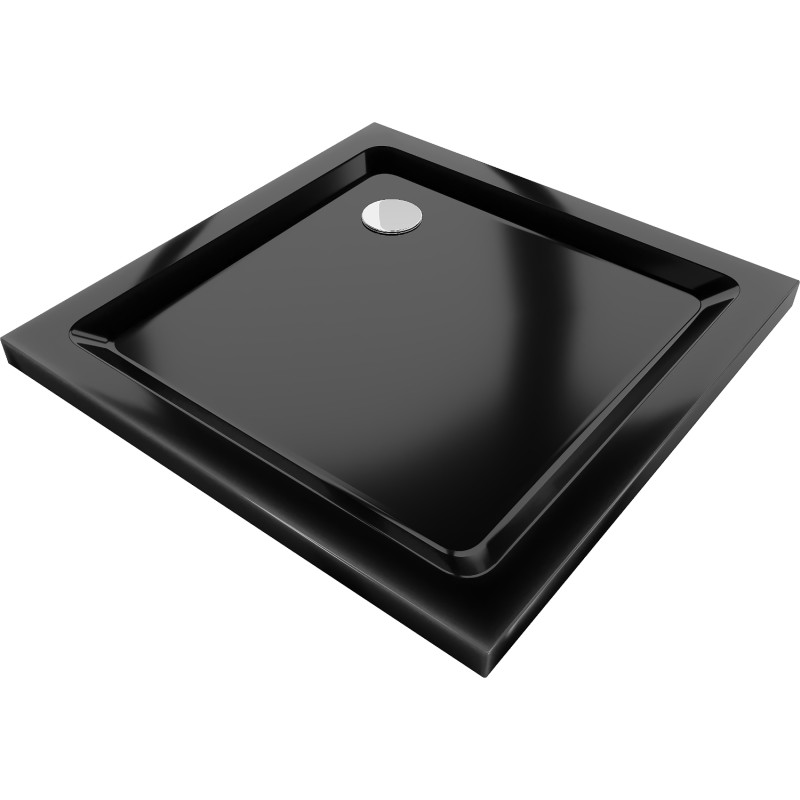 Mexen Flat recevieră pătrată slim 70 x 70 cm, negru, sifon crom - 40707070