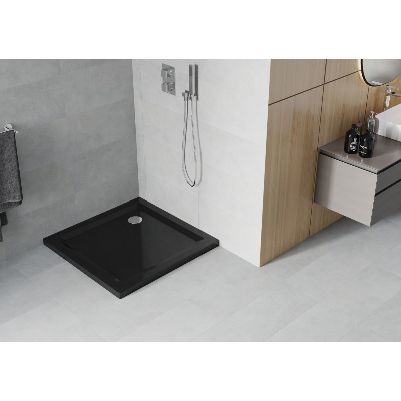 Mexen Flat recevieră pătrată slim 70 x 70 cm, negru, sifon crom - 40707070