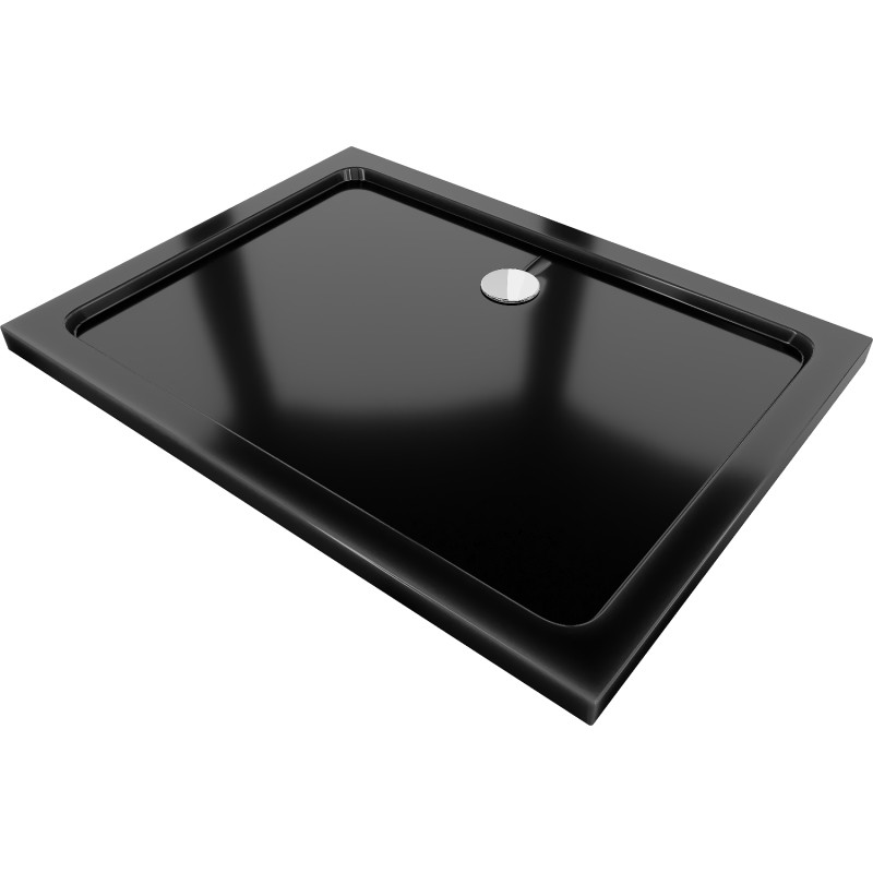 Mexen Flat téglalap alakú zuhanytálca slim 100 x 70 cm, fekete, króm szifon - 40707010