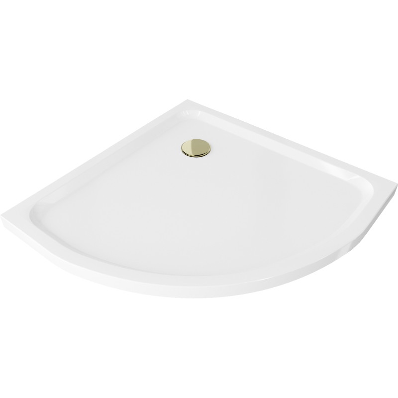 Mexen Flat cabina de duș semicirculară slim 100 x 100 cm, albă, sifon auriu - 41101010G