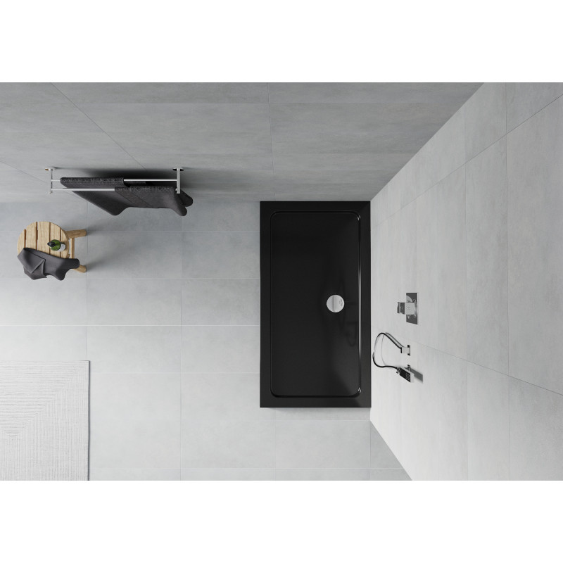 Mexen Flat brodzik dreptunghiular slim 140 x 70 cm, negru, sifon cromat - 40707014