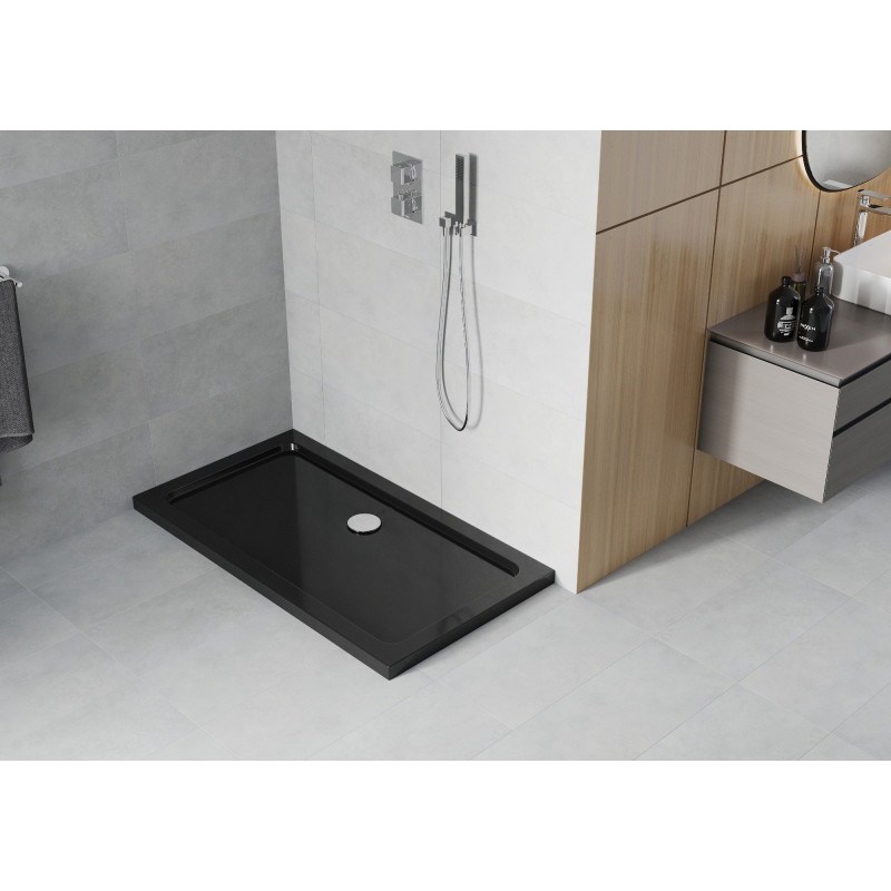 Mexen Flat téglalap alakú slim zuhanytálca 120 x 70 cm, fekete, króm szifon - 40707012