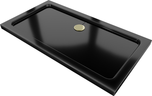 Mexen Flat tăviță de duș dreptunghiulară slim 140 x 70 cm, negru, sifon auriu - 40707014G