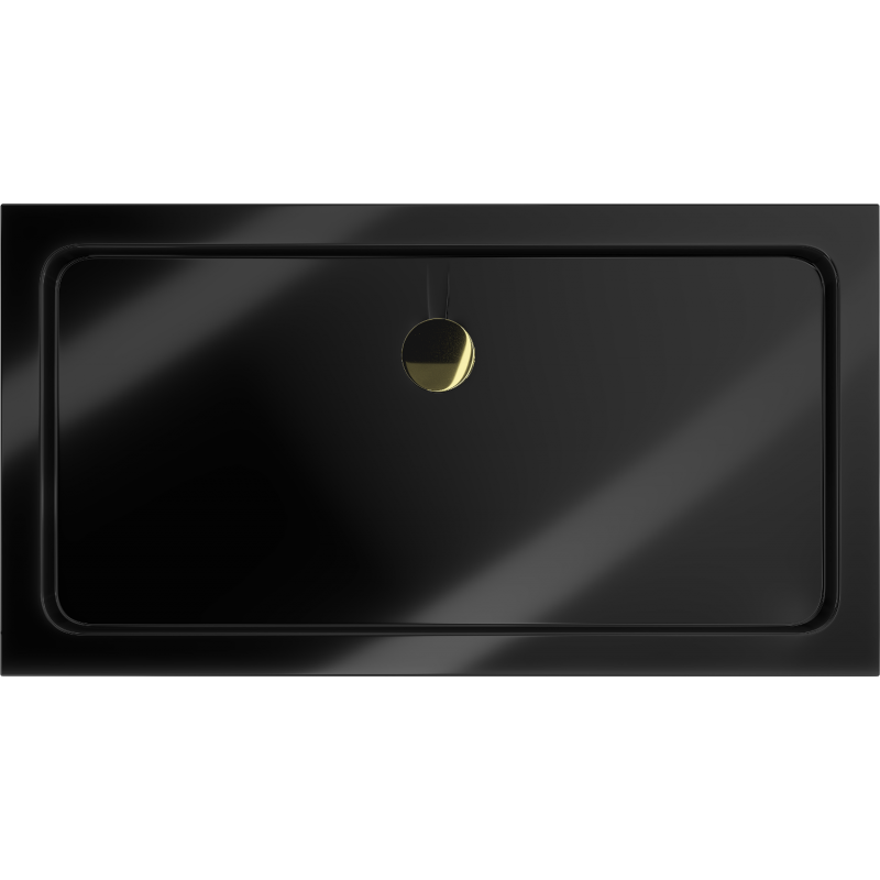 Mexen Flat tăviță de duș dreptunghiulară slim 140 x 70 cm, negru, sifon auriu - 40707014G